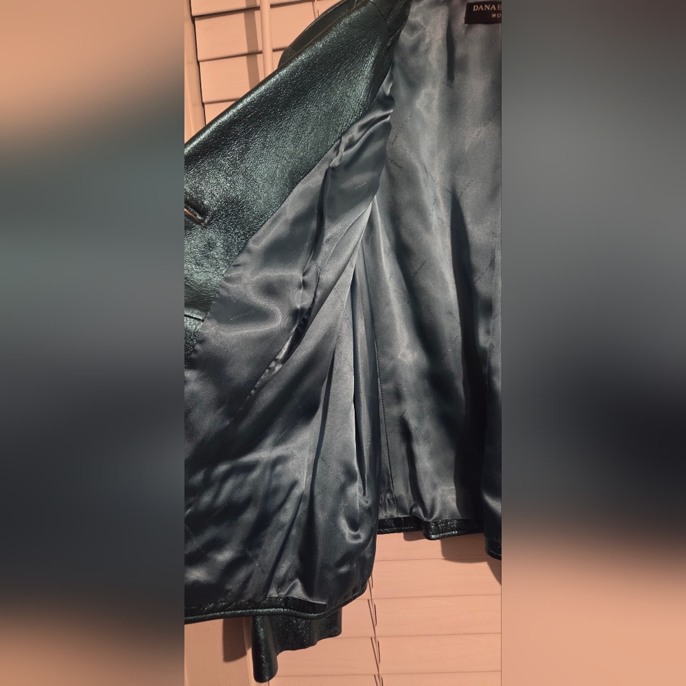 NWT Dana Buchman Plus Size 100% Leather Metallic Teal Blazer Size 20 - Picture 9 of 13